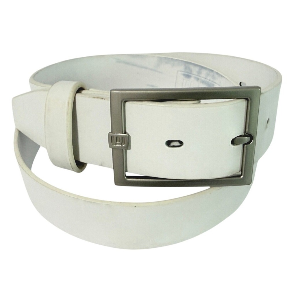 TravisMathew Mens White Genuine Leather Golf Belt Silver Buckle Size S/M
